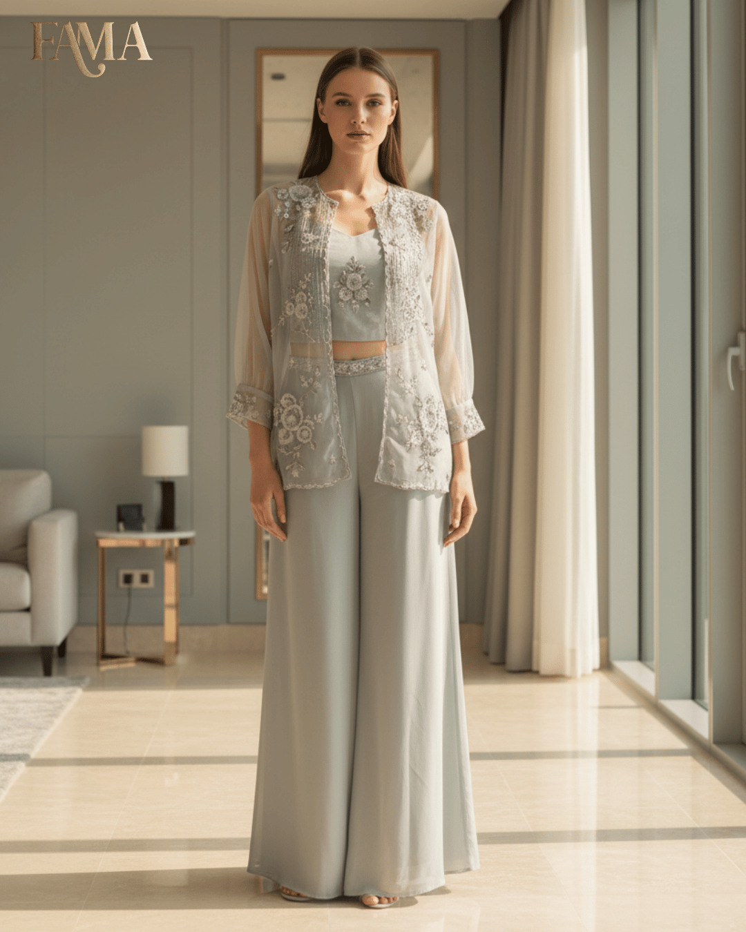 Celeste Whisper Embroidered Three-Piece Co-ord Set E 17