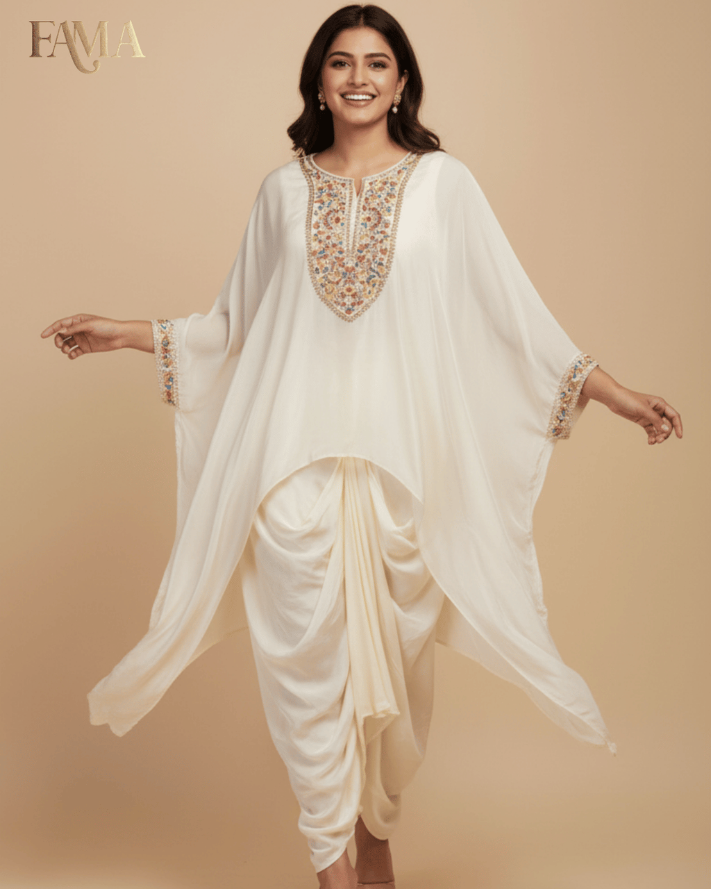 Noor Ivory Embroidered Draped Co-ord Set E10-IVORY