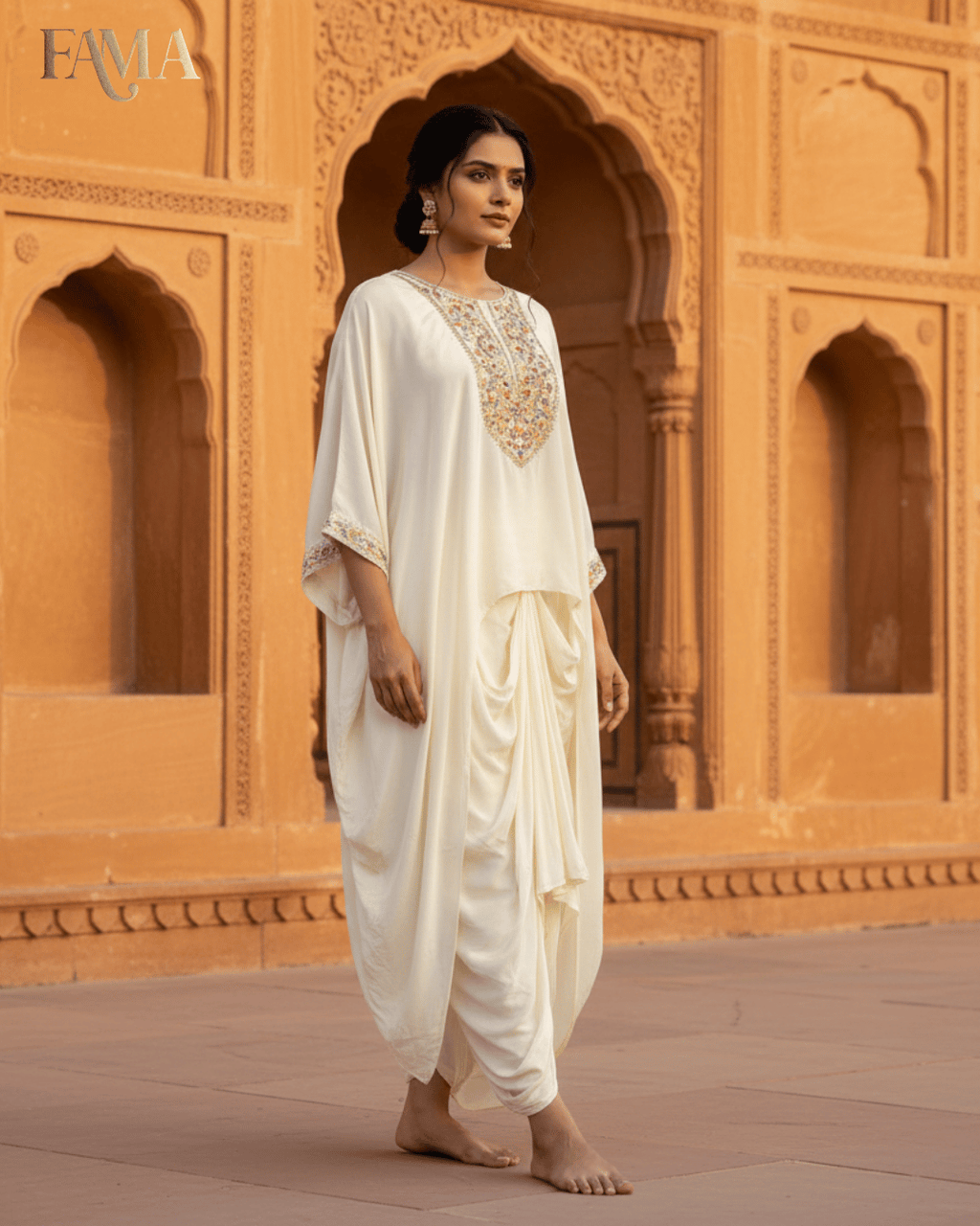 Noor Ivory Embroidered Draped Co-ord Set E10-IVORY
