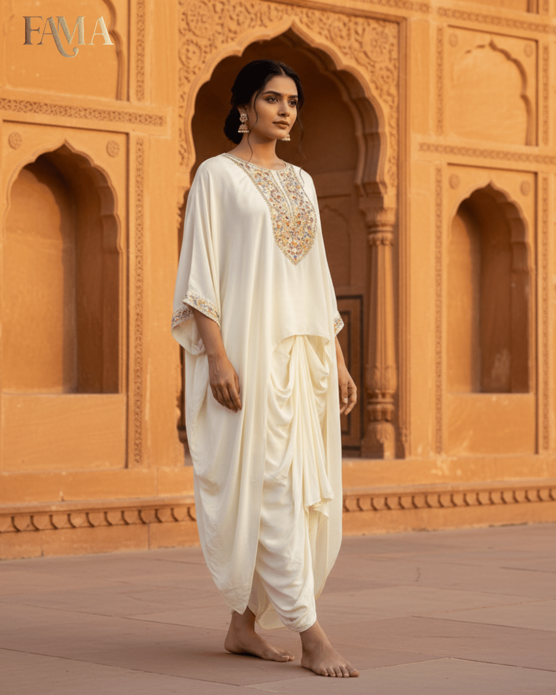 Noor Ivory Embroidered Draped Co-ord Set E10-IVORY
