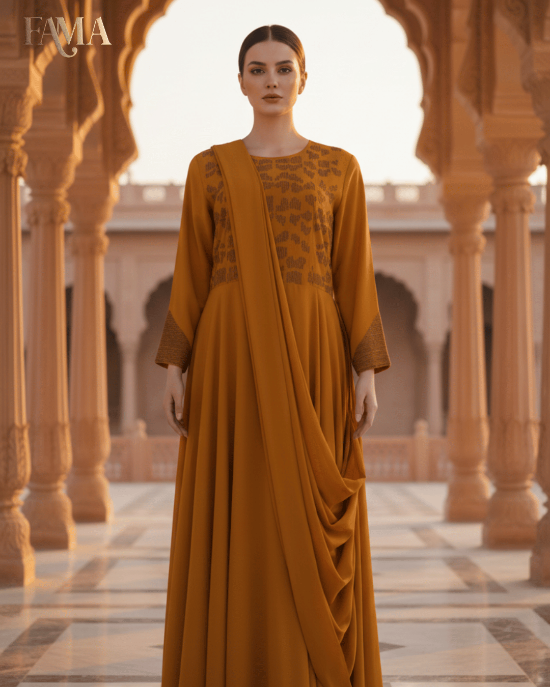 E2 Mustard Royale Draped Anarkali Gown E2-10/B/10