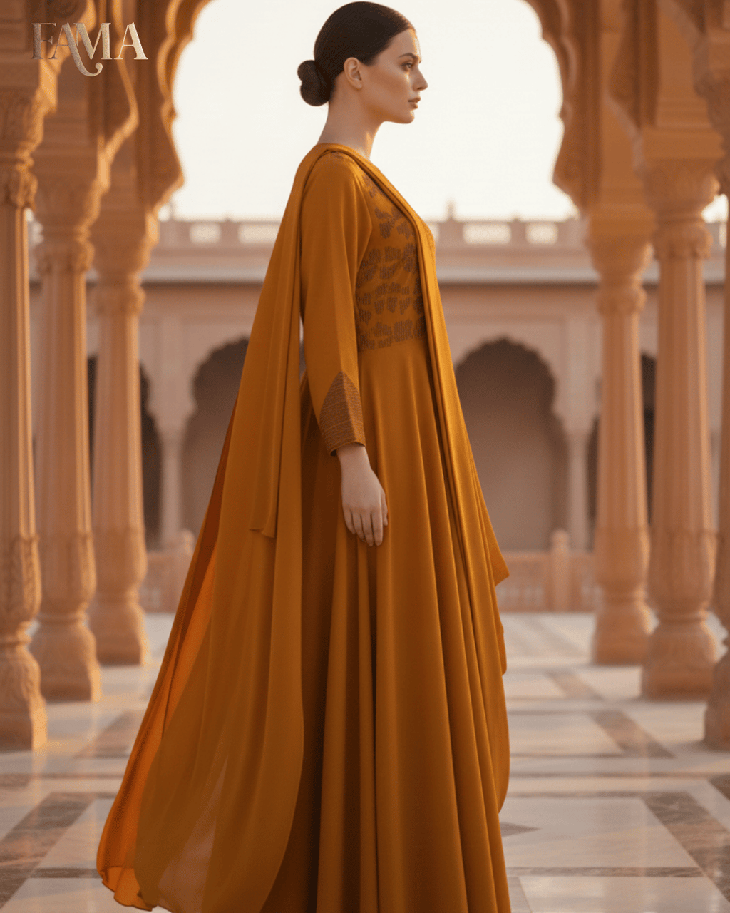 E2 Mustard Royale Draped Anarkali Gown E2-10/B/10