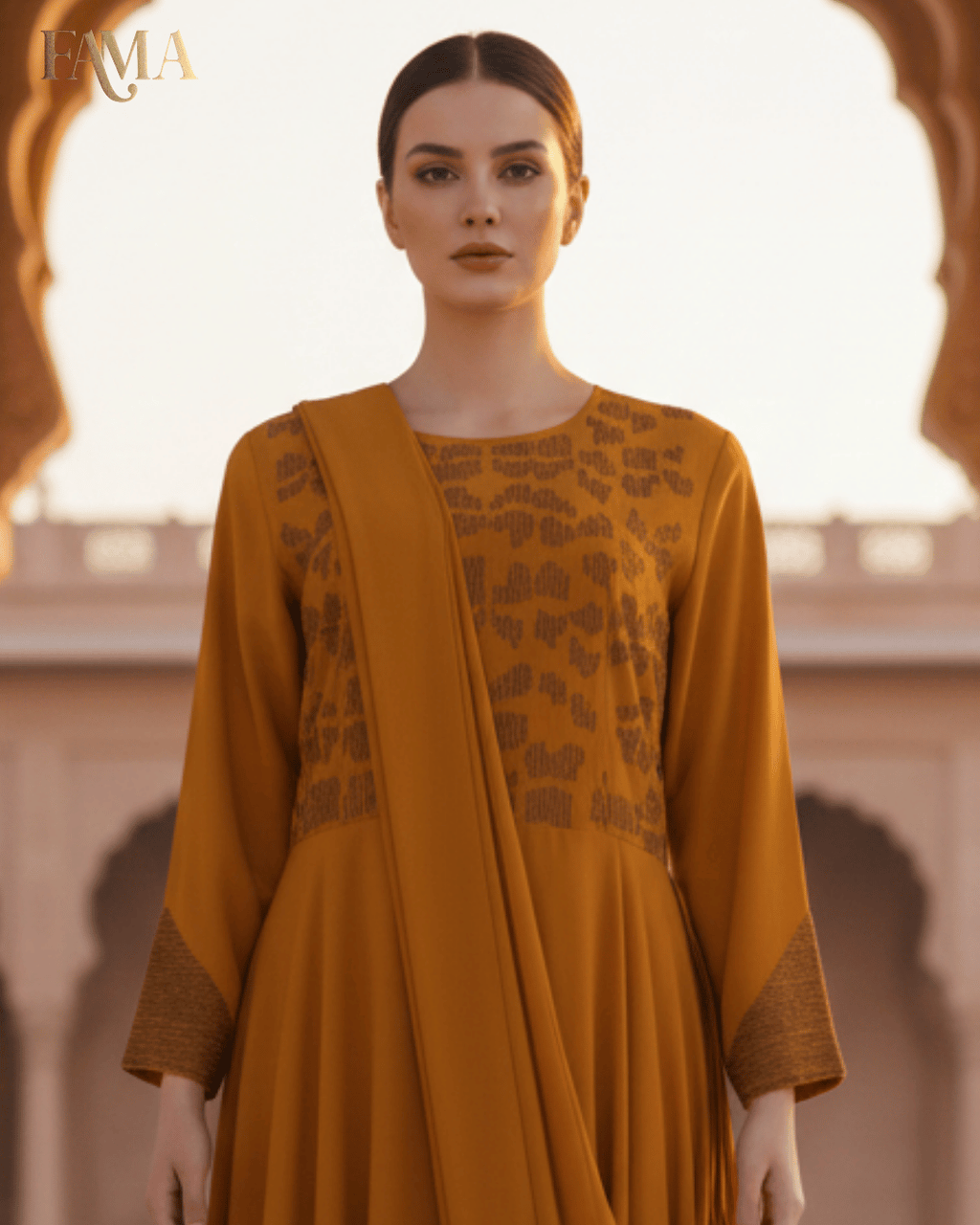 E2 Mustard Royale Draped Anarkali Gown E2-10/B/10