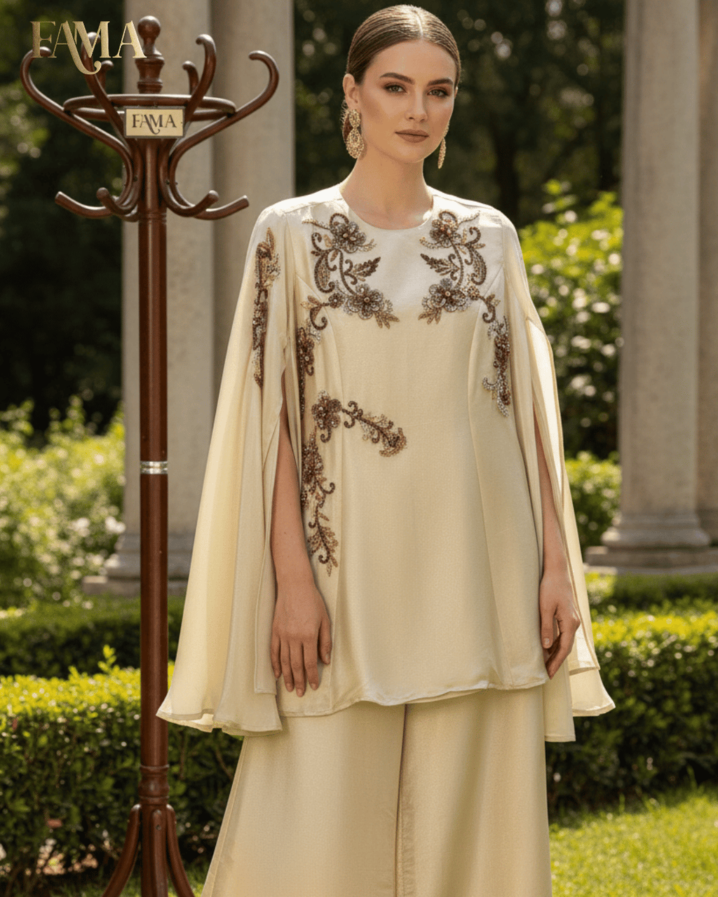 Ivory Bloom Embroidered Cape Co-ord Set E 6 C