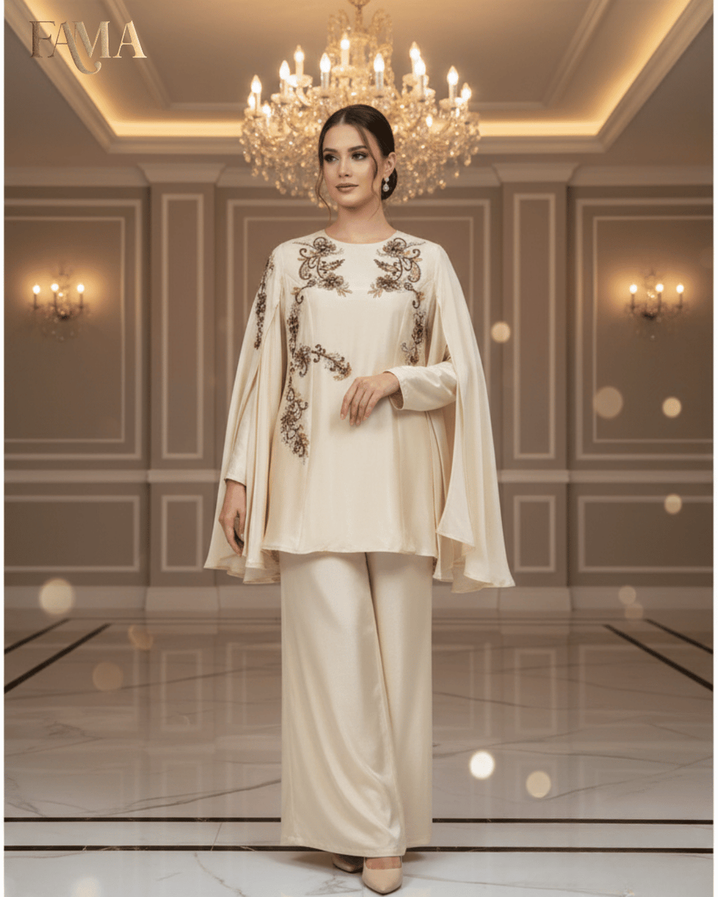 Ivory Bloom Embroidered Cape Co-ord Set E 6 C