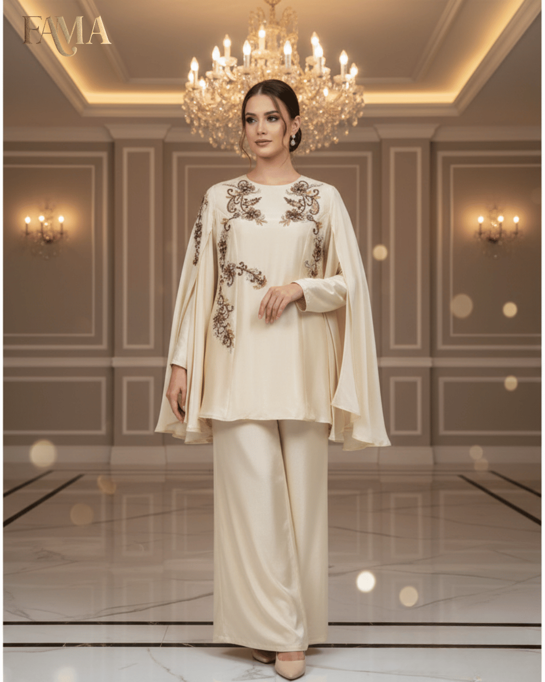 Ivory Bloom Embroidered Cape Co-ord Set E 6 C