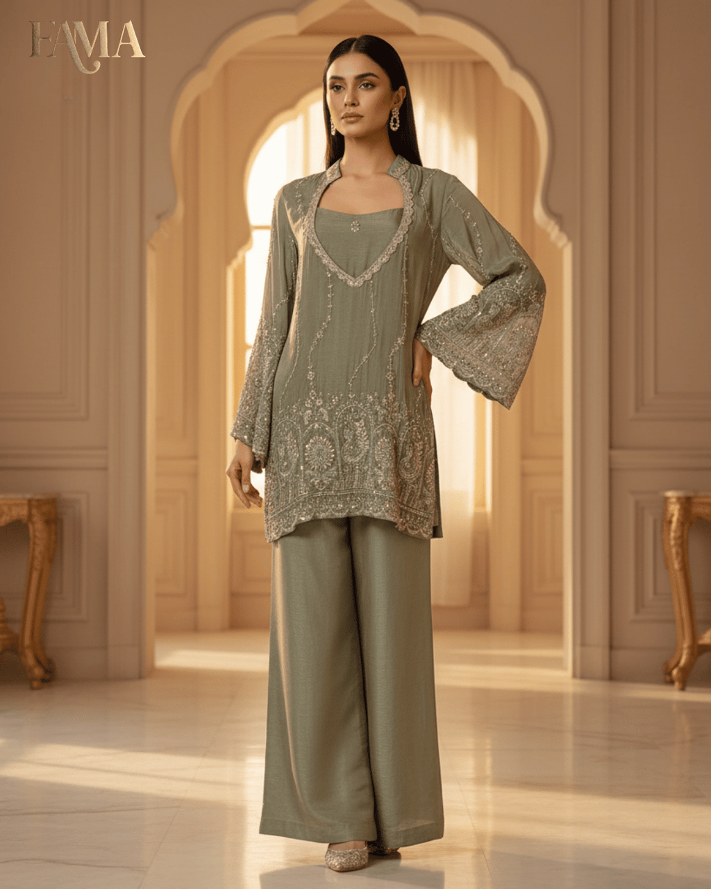 Olive Dusk Hand-Embroidered Co-ord Set E 3