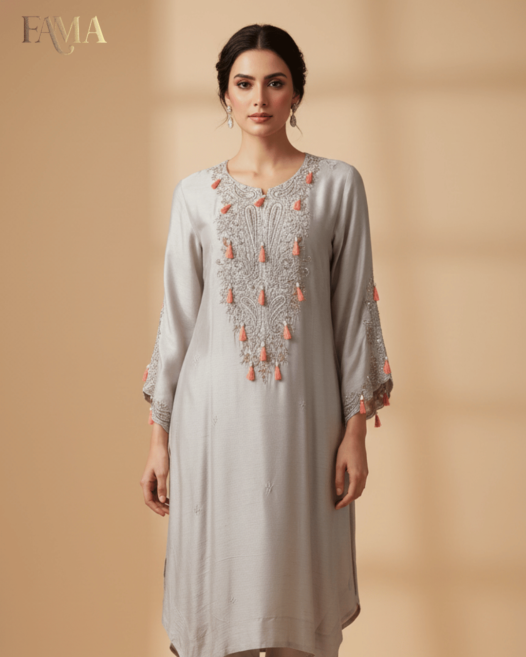 E2 Pearl Mist Tassel Embroidered Kurta Set E2-21/B/7