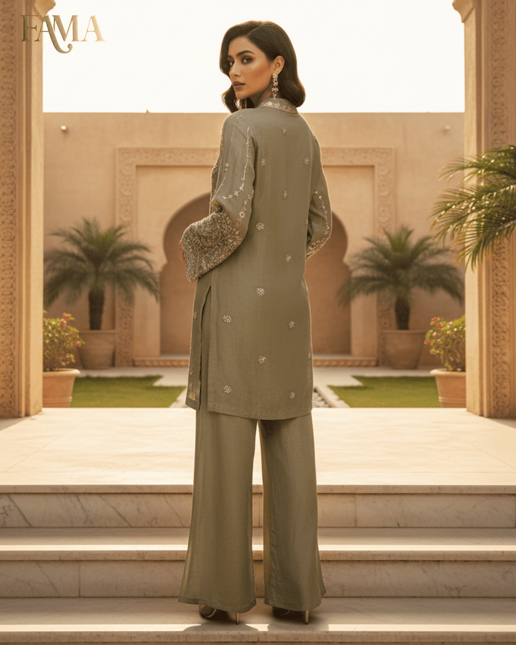 Olive Dusk Hand-Embroidered Co-ord Set E 3