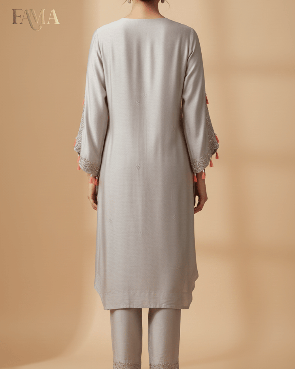 E2 Pearl Mist Tassel Embroidered Kurta Set E2-21/B/7