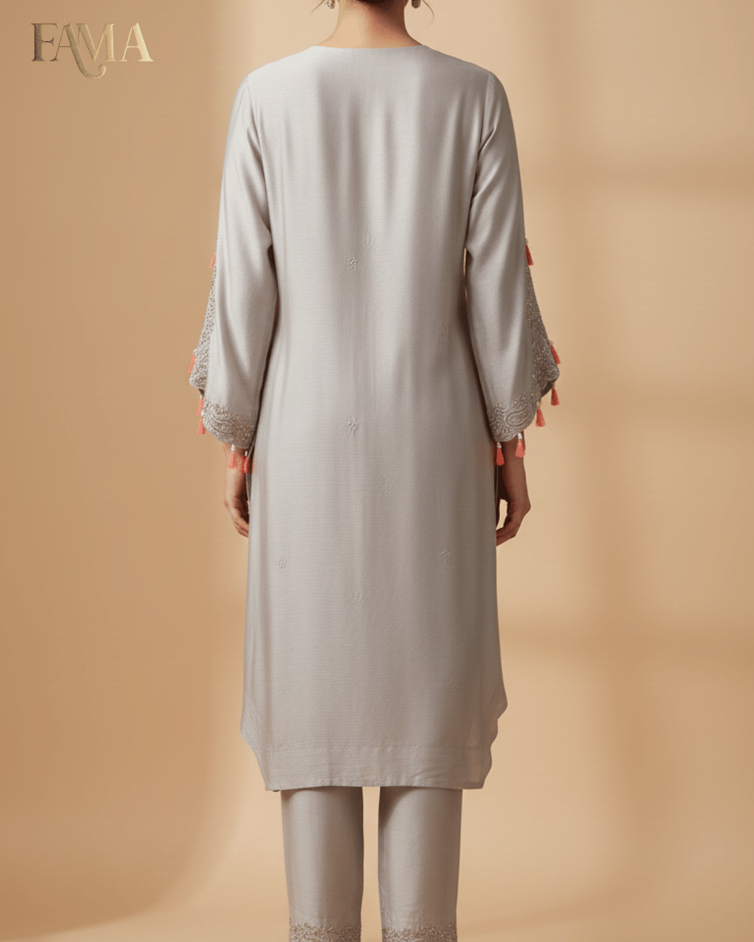 E2 Pearl Mist Tassel Embroidered Kurta Set E2-21/B/7