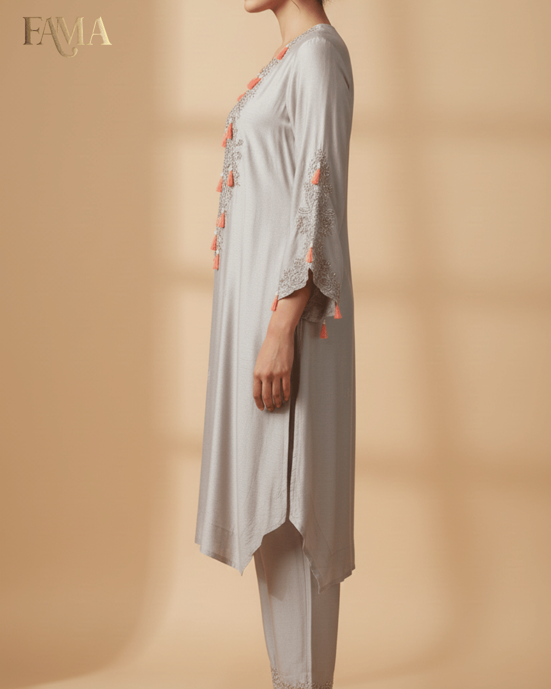 E2 Pearl Mist Tassel Embroidered Kurta Set E2-21/B/7