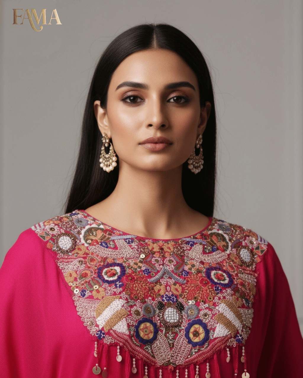 Fuchsia Radiance Embroidered Kaftan Set E 15