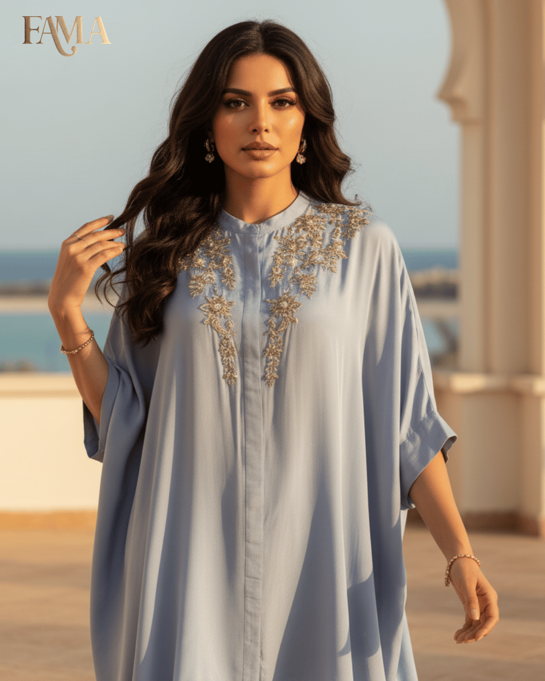 Azure Breeze Embroidered Kaftan Set S 7 G