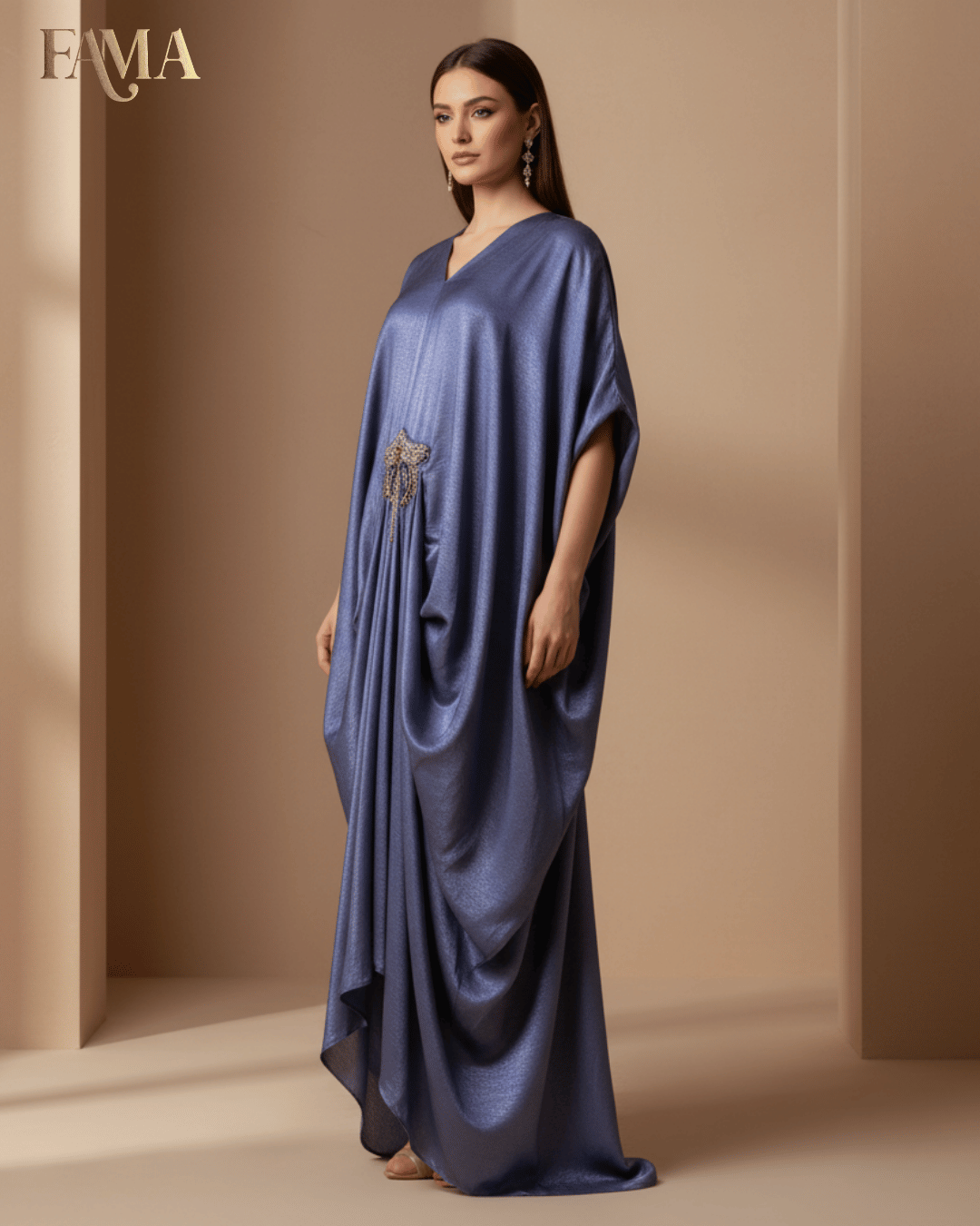 Celestial Drape Kaftan – Midnight Steel Blue E 8 B