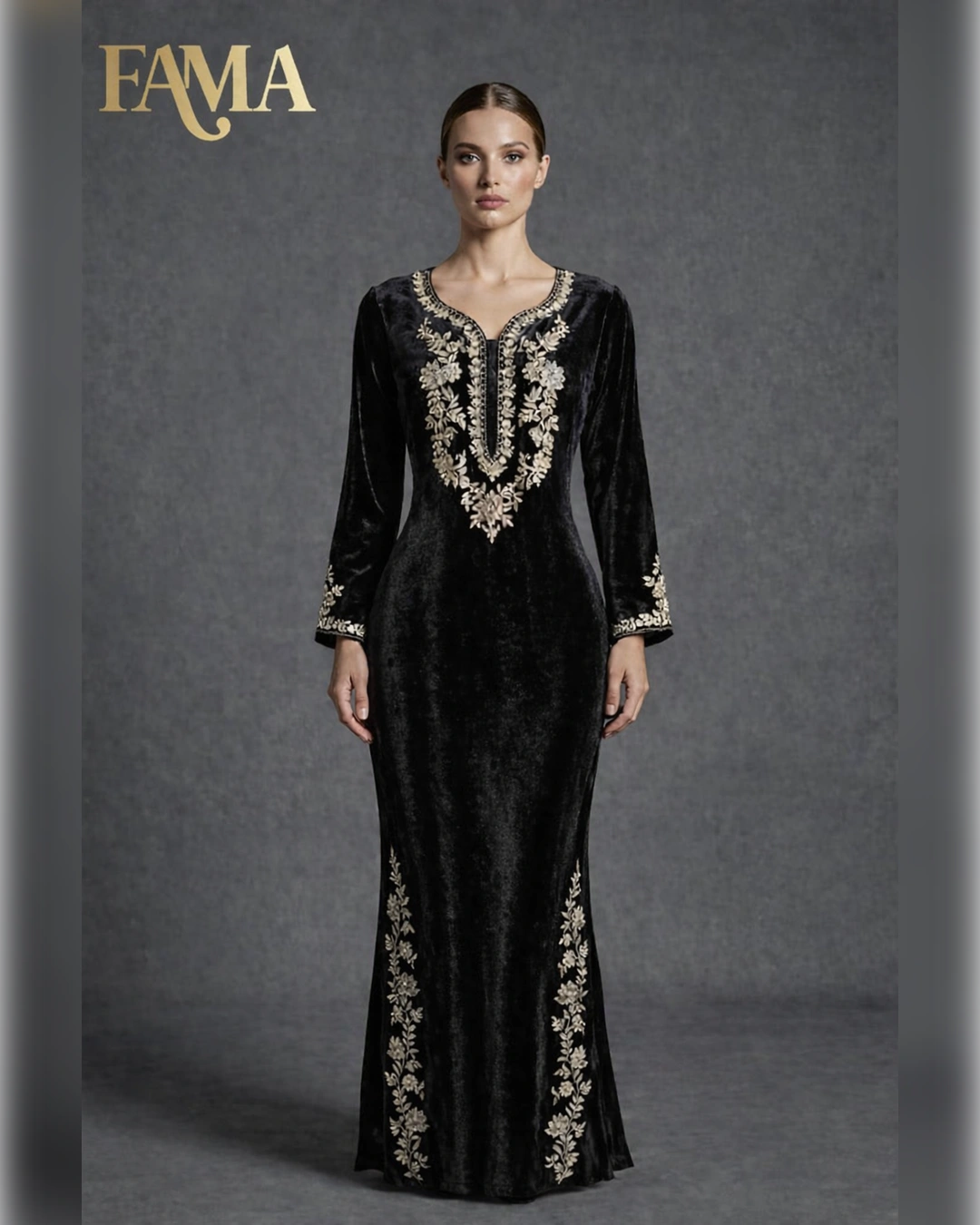 Noir Velvet Embroidered Kaftan Dress AA2 2
