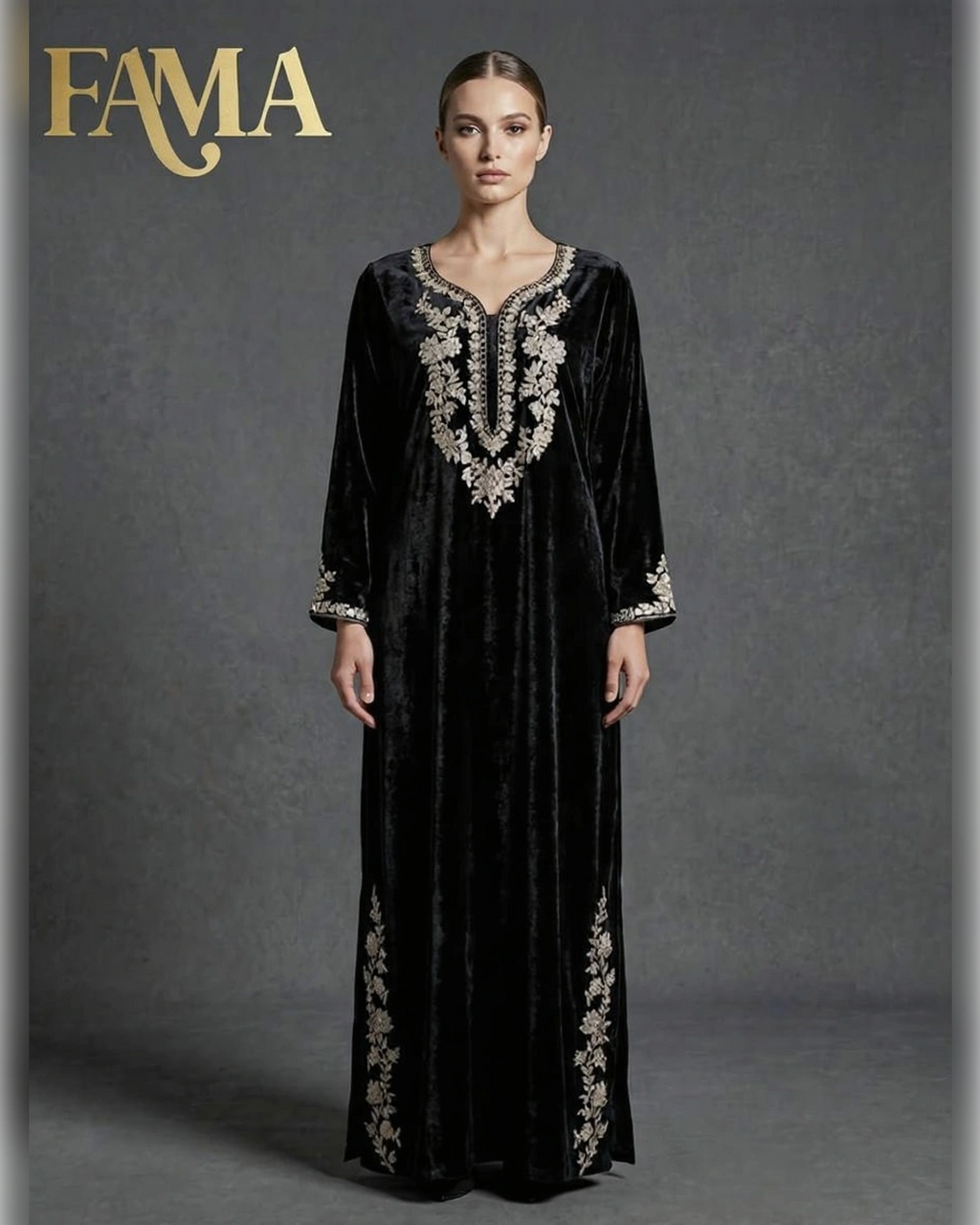 Noir Velvet Embroidered Kaftan Dress AA2 2