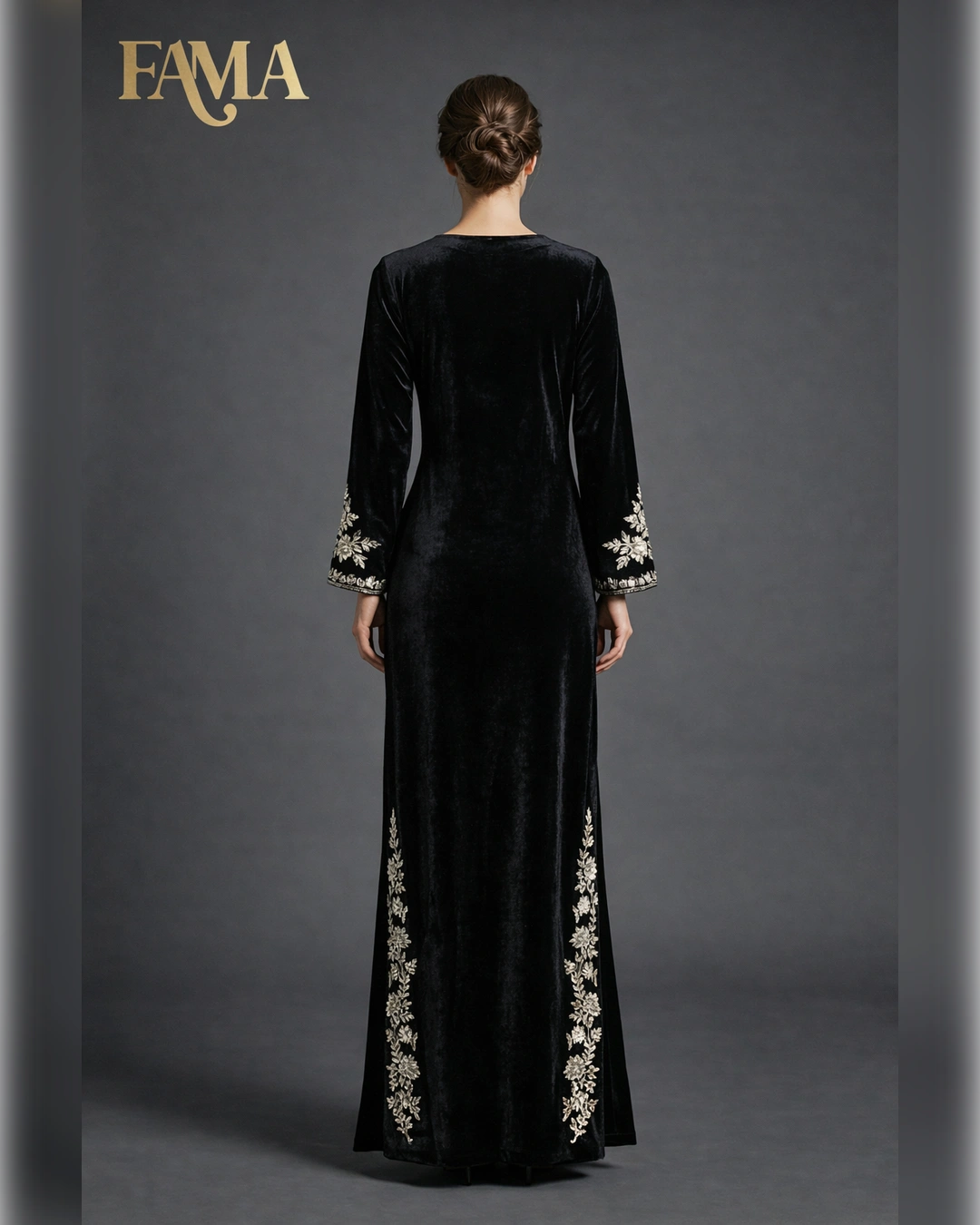 Noir Velvet Embroidered Kaftan Dress AA2 2