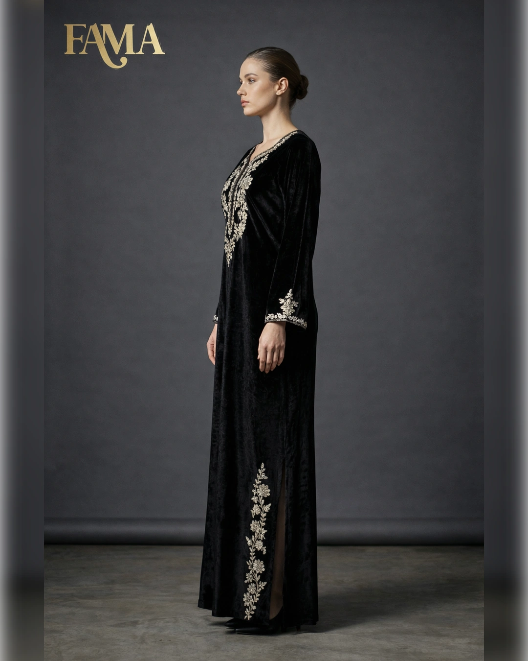 Noir Velvet Embroidered Kaftan Dress AA2 2
