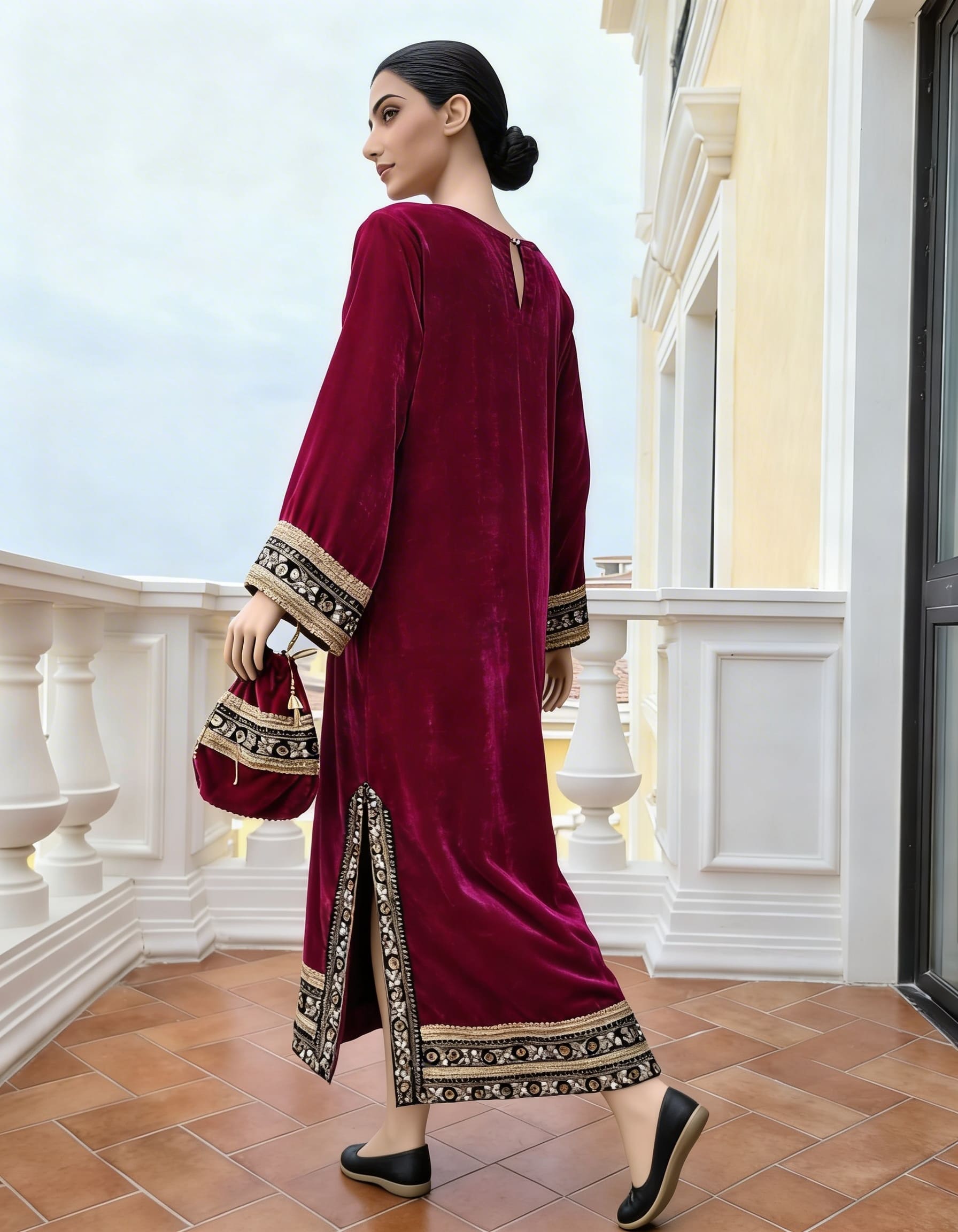 AC-4_M PINK_ES Crimson Velvet Kaftan with Royal Embroidery