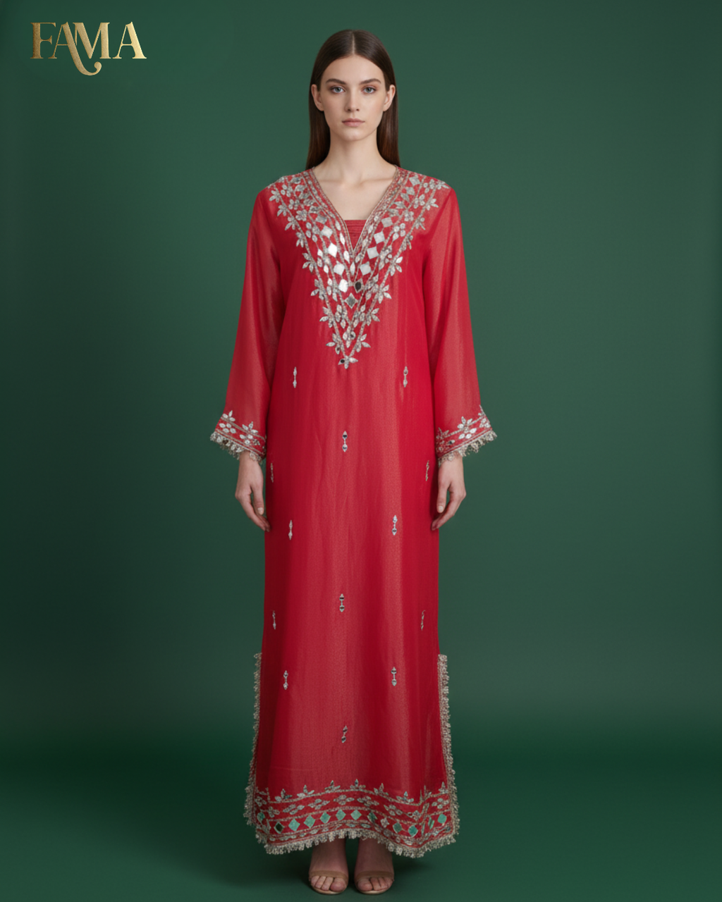 DP Crimson Radiance Mirror-Work Kaftan DP-5/O/10