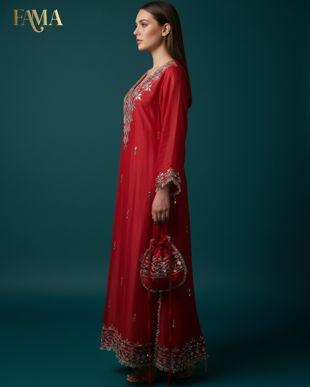 DP Crimson Radiance Mirror-Work Kaftan DP-5/O/10