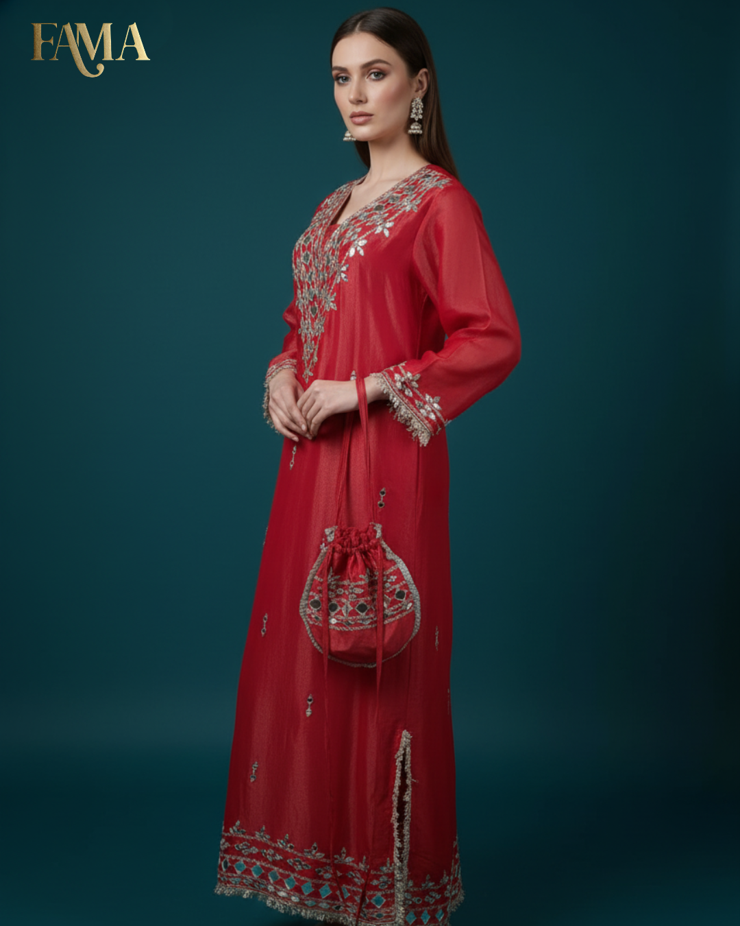 DP Crimson Radiance Mirror-Work Kaftan DP-5/O/10