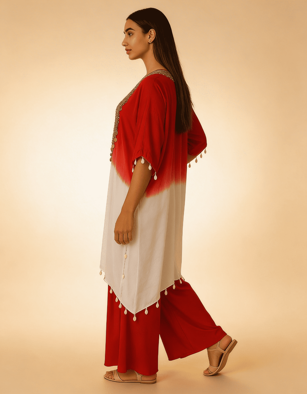 طقم أومبري مطرز يدويًا بلون الغسق القرمزي E11-RED