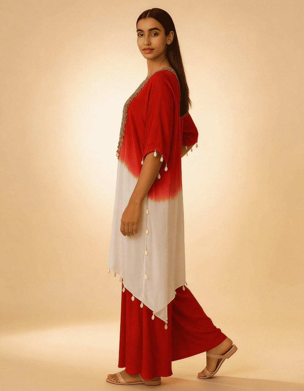 طقم أومبري مطرز يدويًا بلون الغسق القرمزي E11-RED