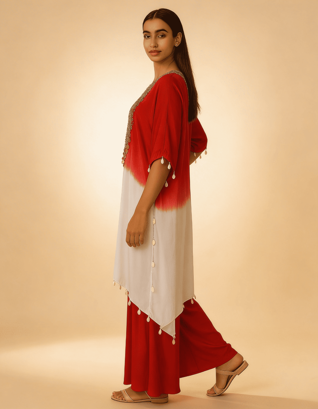 طقم أومبري مطرز يدويًا بلون الغسق القرمزي E11-RED