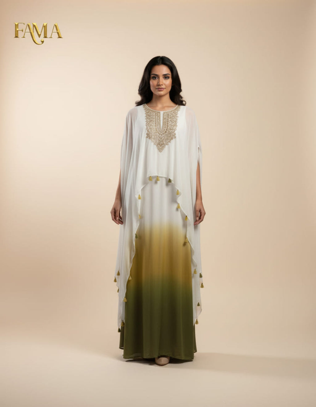 فستان قفطان أومبري مطرز من أواسيس داون E12-أخضر