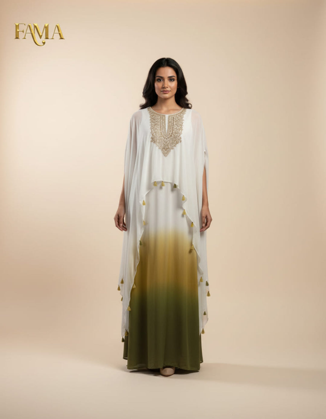 فستان قفطان أومبري مطرز من أواسيس داون E12-أخضر