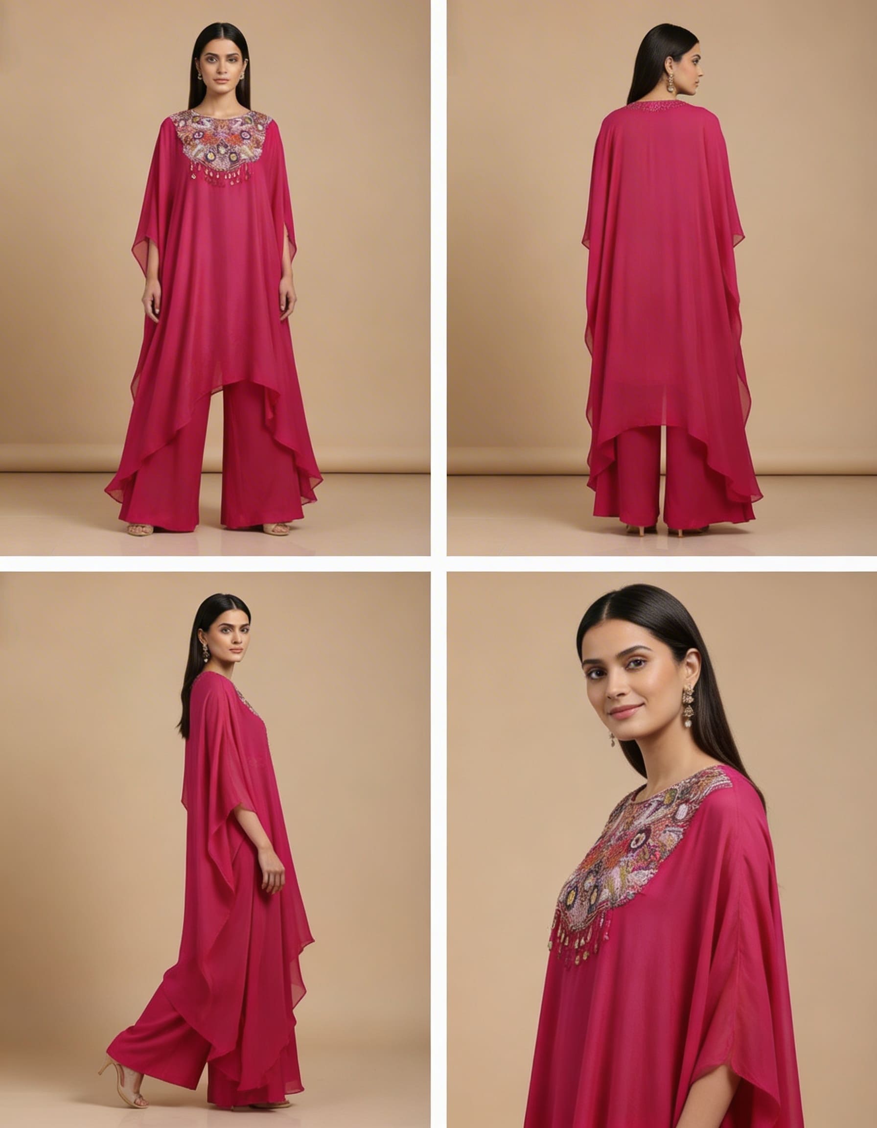 E-15 – Fuchsia Embellished Cape Set