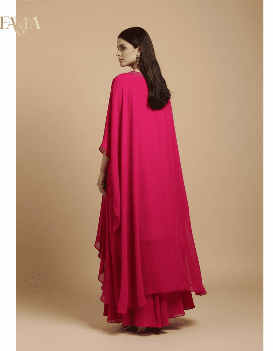 E-15 – Fuchsia Embellished Cape Set