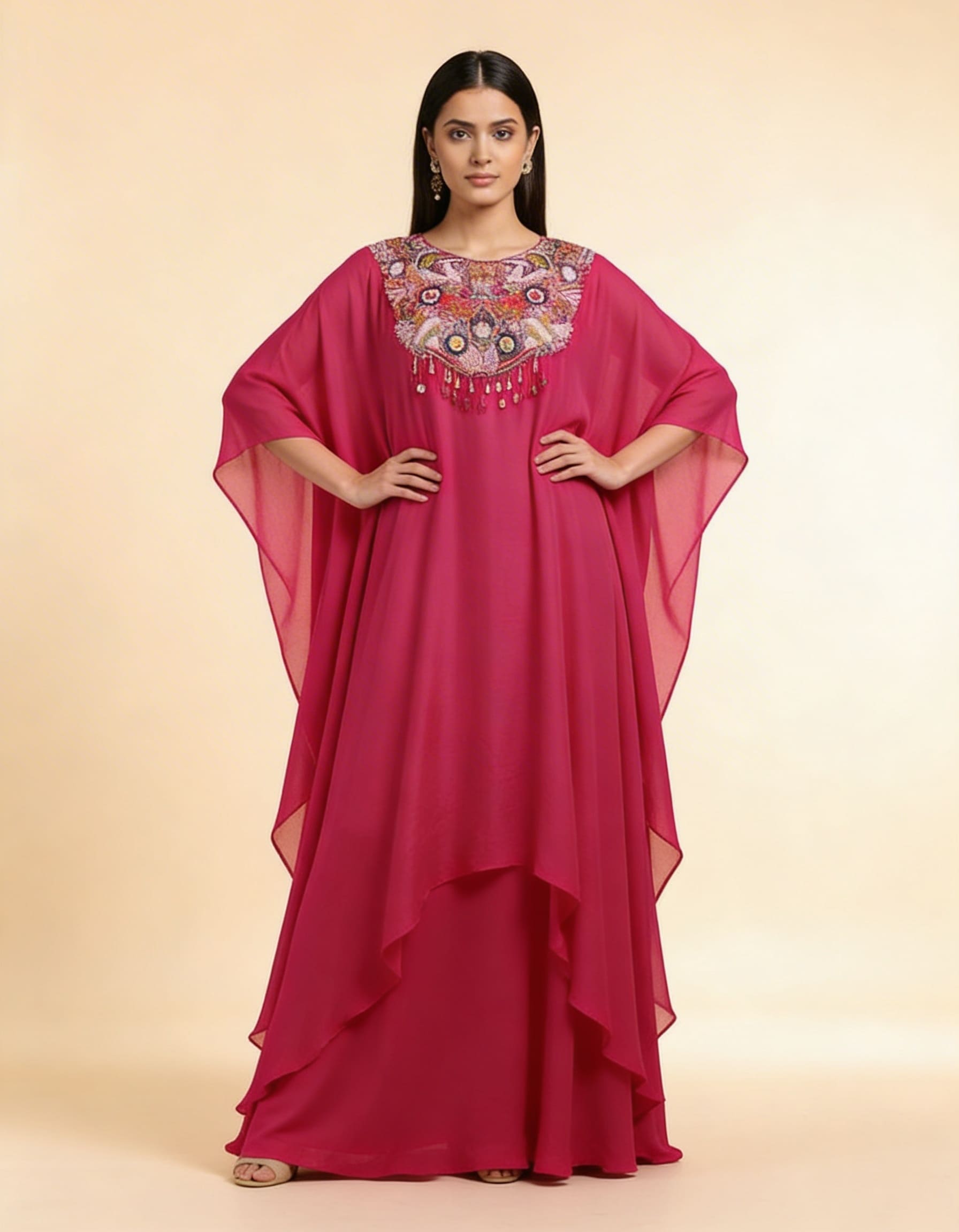 E-15 – Fuchsia Embellished Cape Set