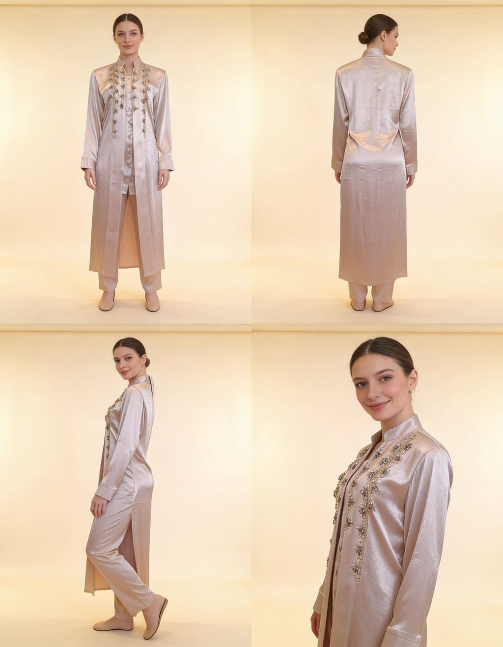 E2-4 – Champagne Satin Embellished Layered Set