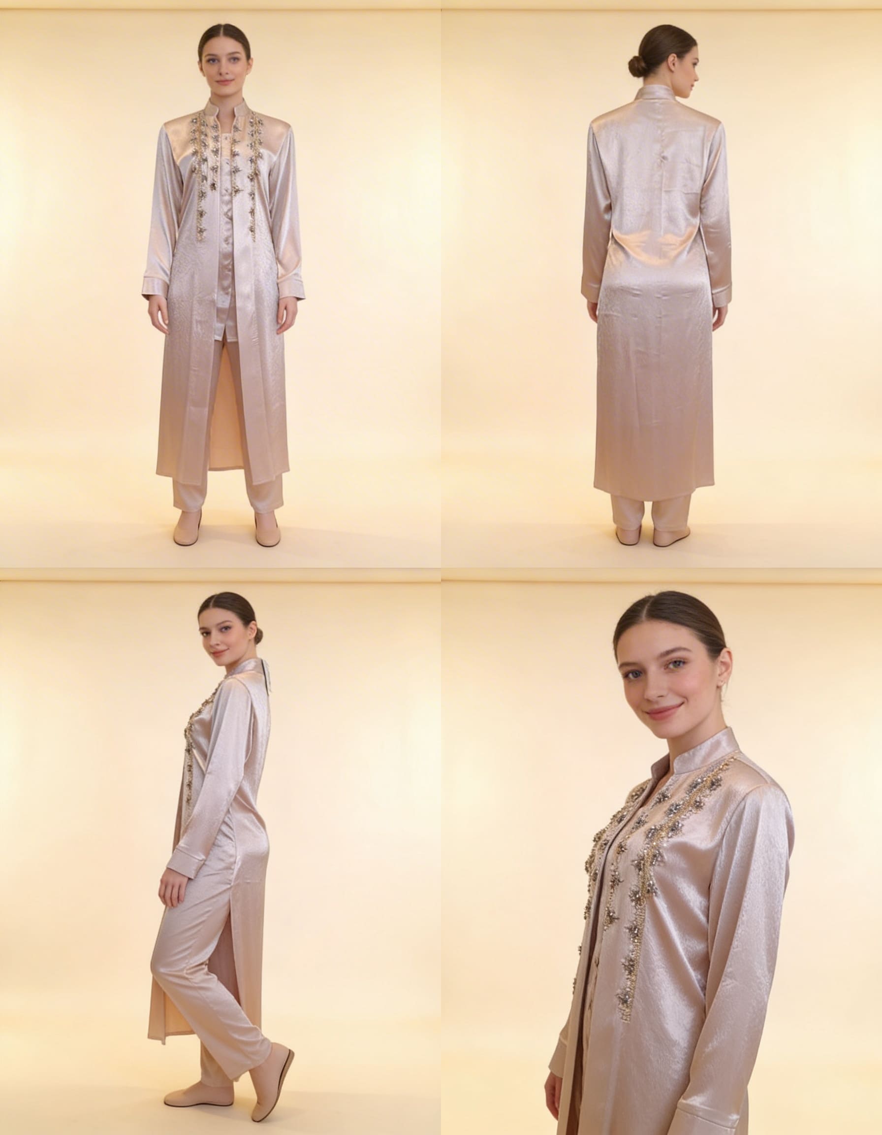 E2-4 – Champagne Satin Embellished Layered Set