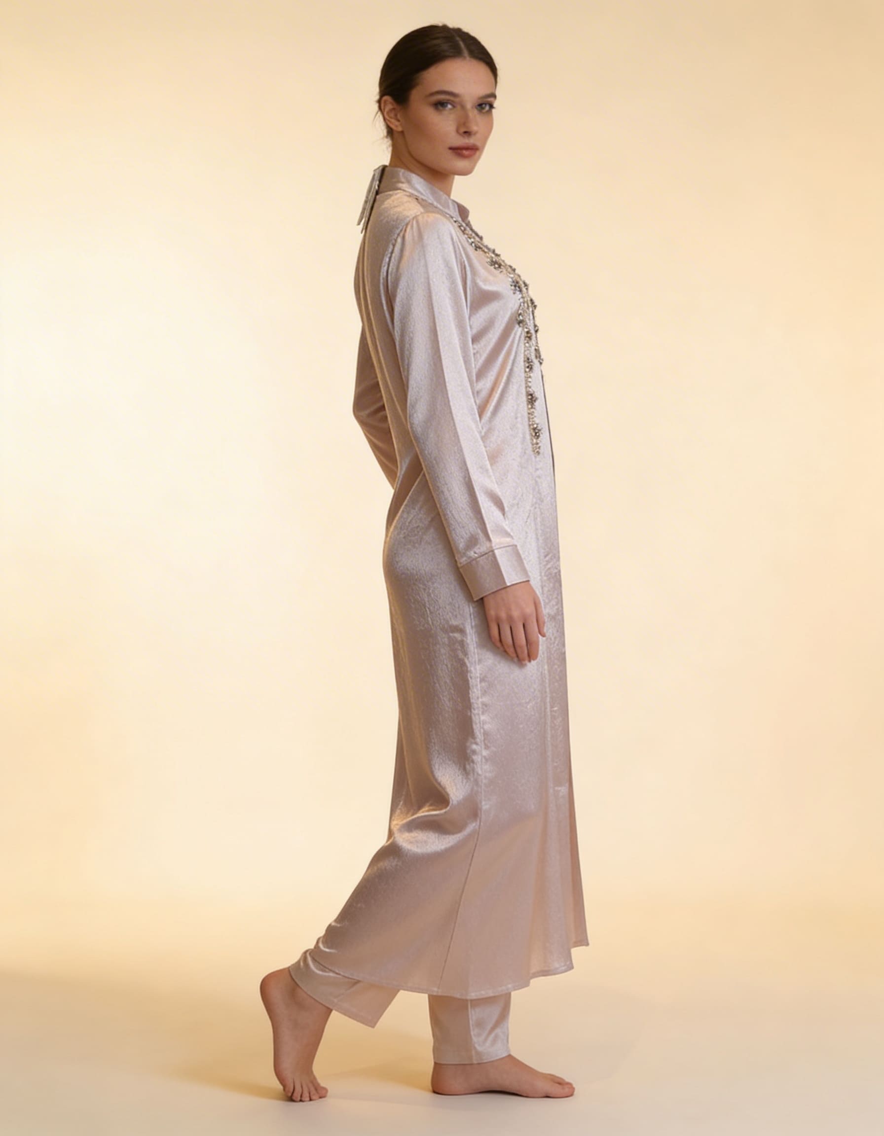 E2-4 – Champagne Satin Embellished Layered Set