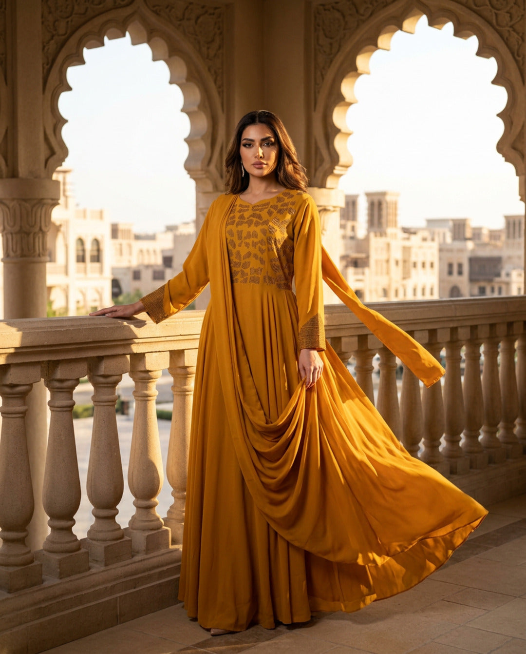 E2 10_MAGENTA_ES_Golden Drape Embellished Evening Kaftan