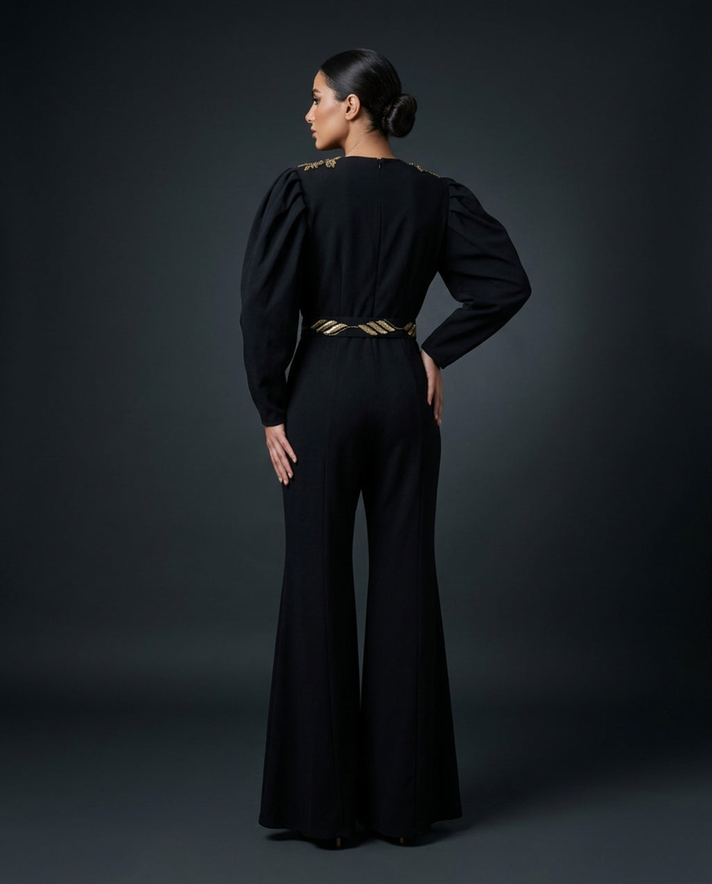 E2 7_BLUE_ES Midnight Blue Tailored Jumpsuit with Statement Sleeves