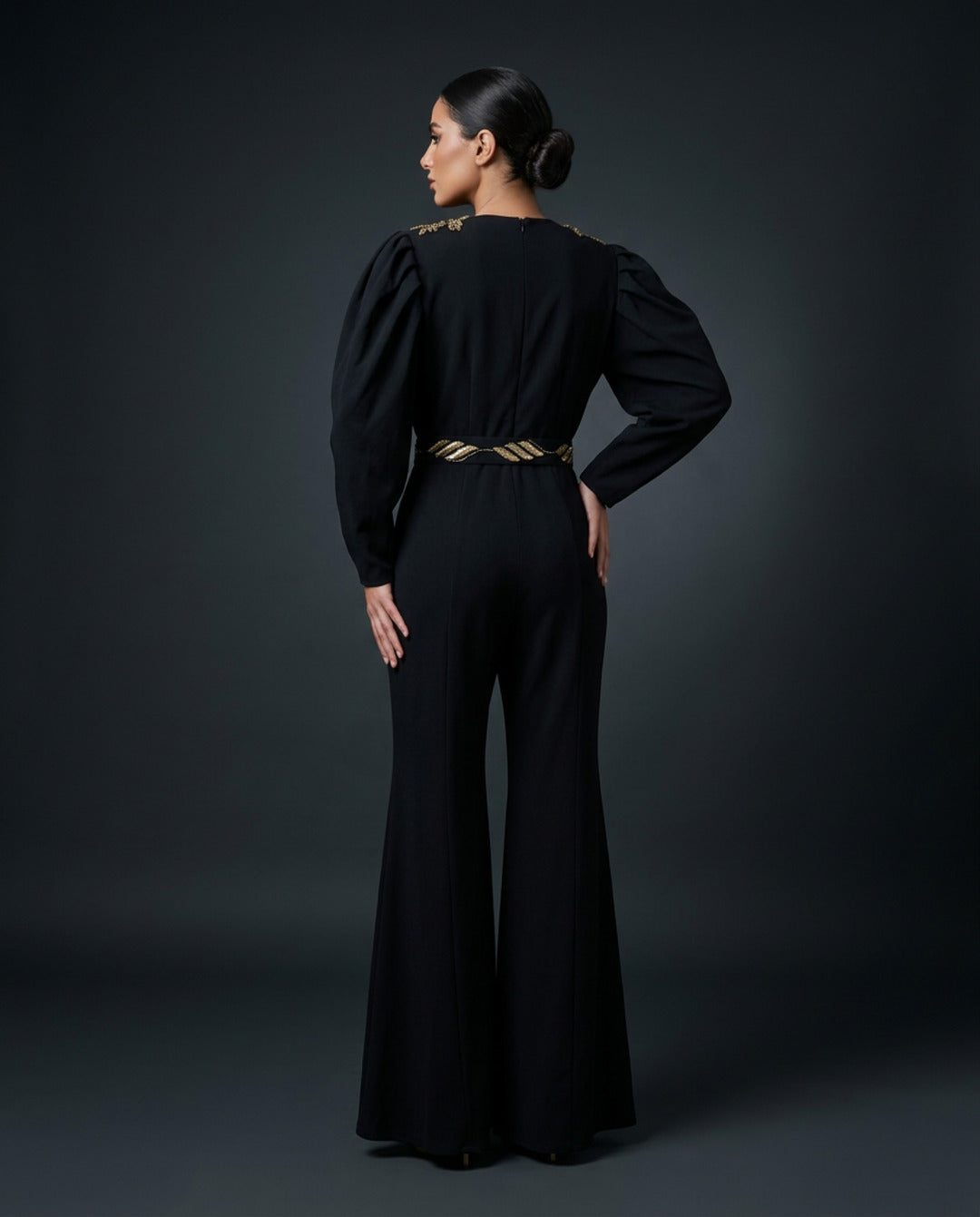 E2 7_BLUE_ES Midnight Blue Tailored Jumpsuit with Statement Sleeves