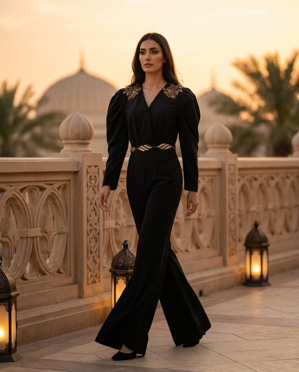 E2 7_BLUE_ES Midnight Blue Tailored Jumpsuit with Statement Sleeves