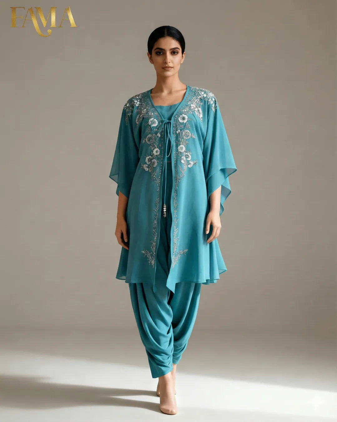 Teal Bloom Embroidered Kaftan Co-ord Set E2