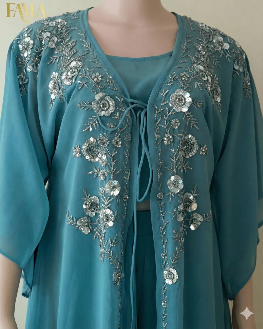Teal Bloom Embroidered Kaftan Co-ord Set E2