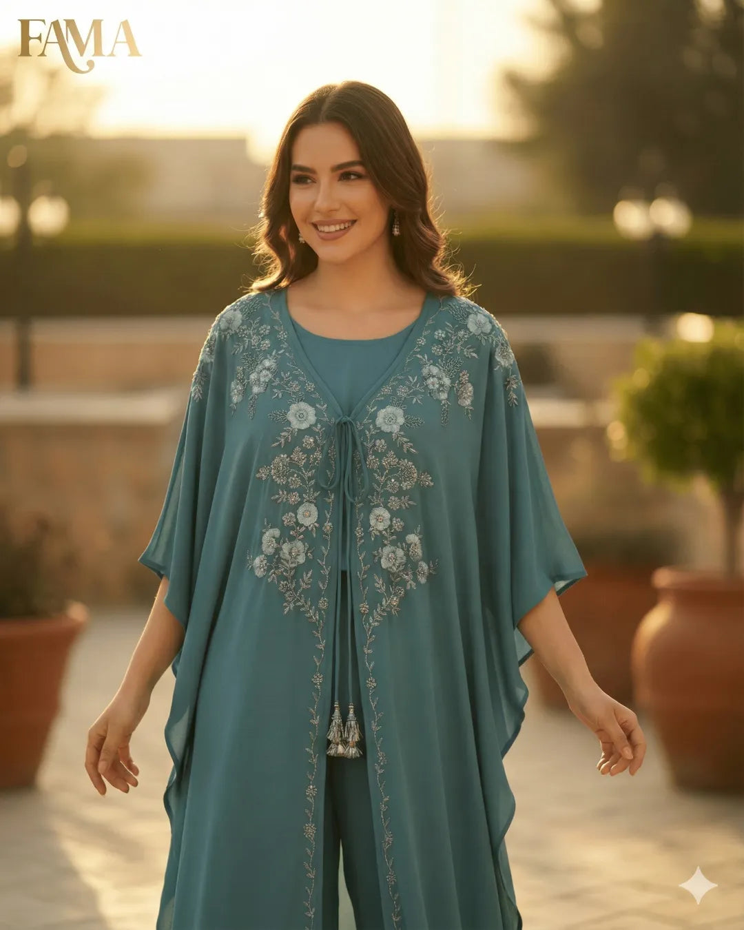 Teal Bloom Embroidered Kaftan Co-ord Set E2