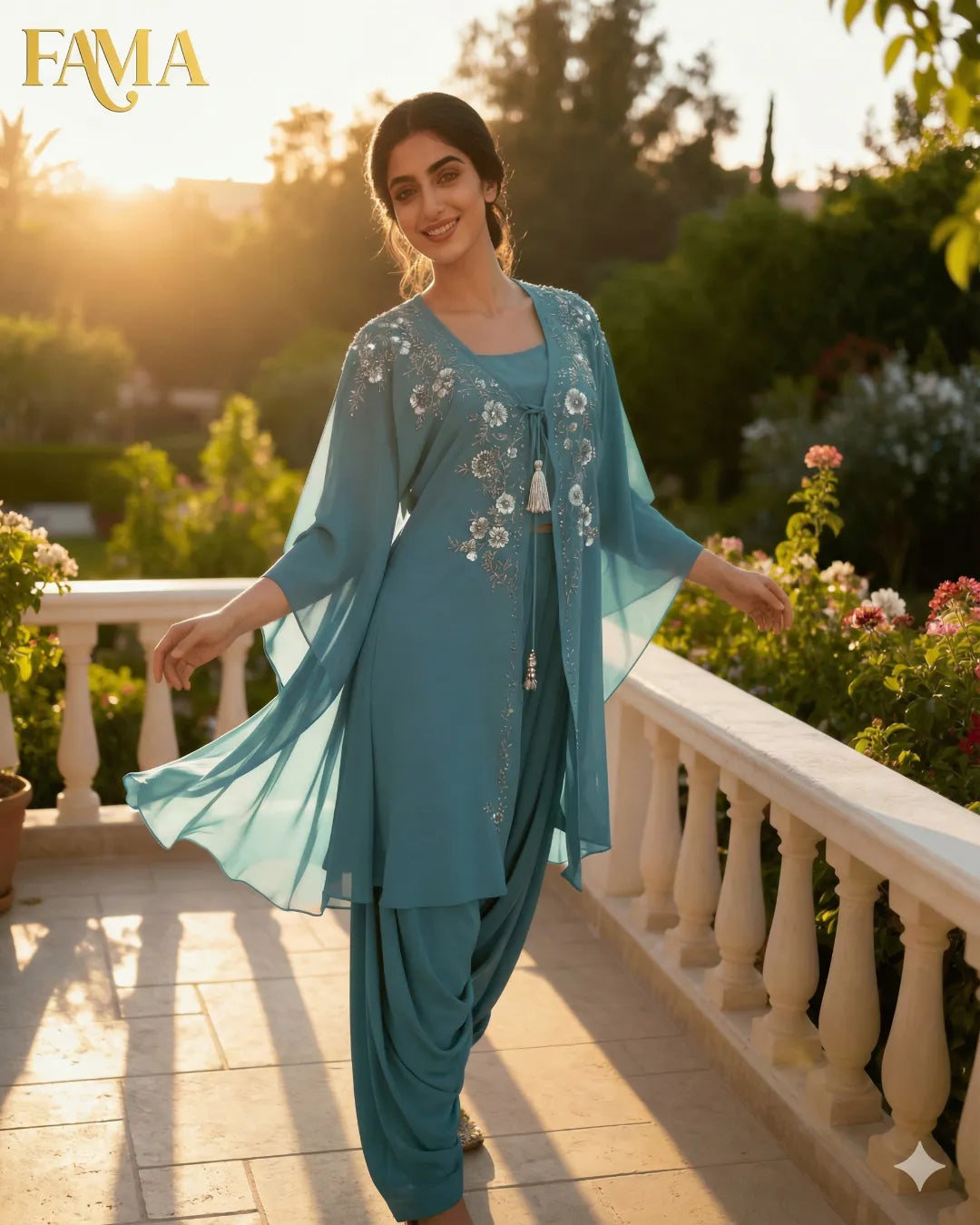 Teal Bloom Embroidered Kaftan Co-ord Set E2