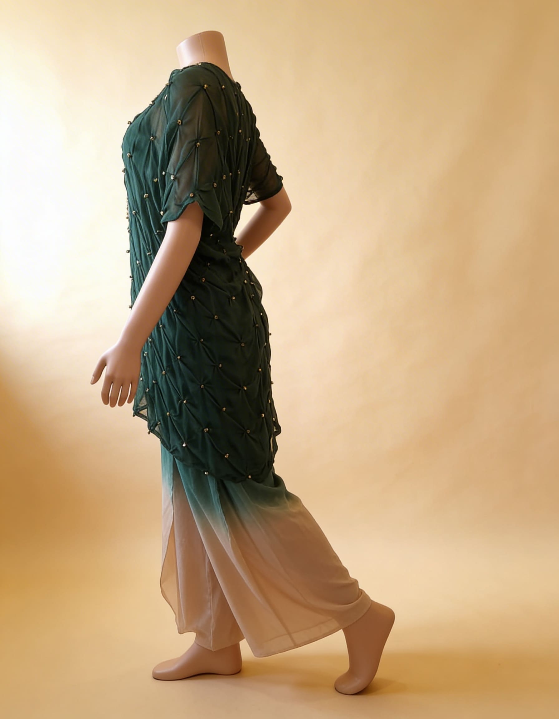 E3-11 – Emerald Ombre Embellished Draped Set