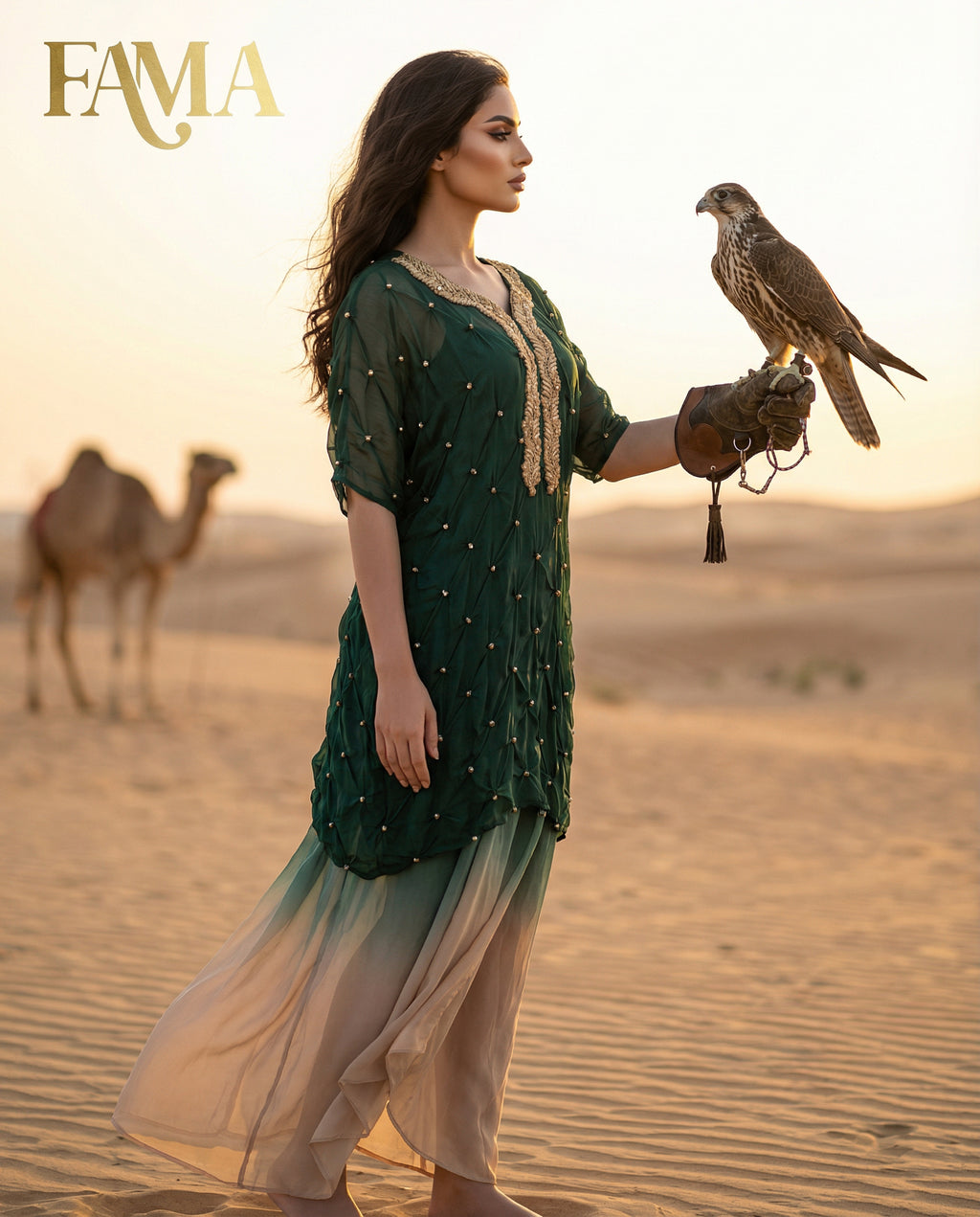 E3-11 – Emerald Ombre Embellished Draped Set