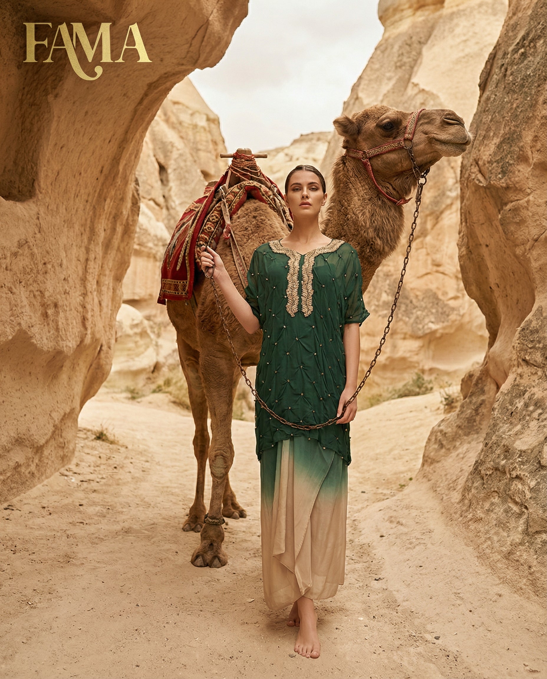 E3-11 – Emerald Ombre Embellished Draped Set