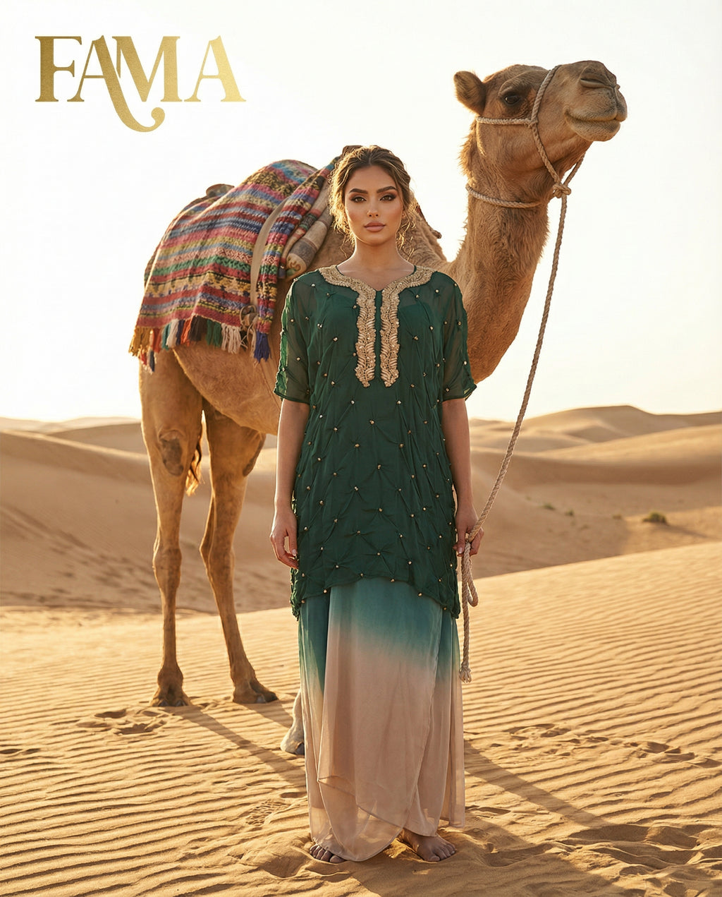 E3-11 – Emerald Ombre Embellished Draped Set